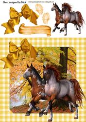 Horses in the Woodland Autumn Shades 8x8