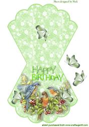 Painted Birds on a Branch with Butterflies Rocker Card