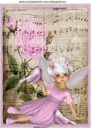 Pretty Faerie in Pink with Little Pink Birds A4