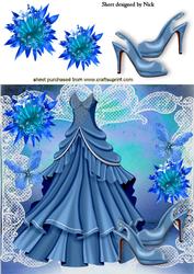 Blue Party Dress and Shoes in Lace with Flowers 8x8
