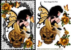 Gothic Faerie on Gold Skull with Gold Roses