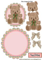 Cute Furry Teddy with Check Bows Rocker Card