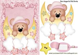 Sweet Dreams Little Teddy in Pink with Moon & Stars
