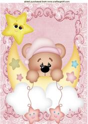 Sweet Dreams Little Teddy in Pink with Moon and Stars A4