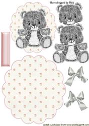 Little Silver Bear with Pink Roses and Bows Rocker Card