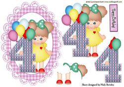 Birthday Girl with Balloons Aged 4