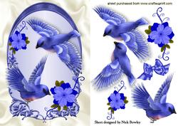 Pretty Blue Birds with Blue Flowers