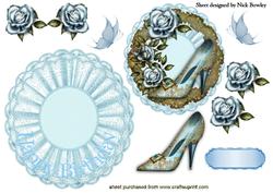 Blue Ornate Shoe, with Roses and Butterflies Rocker Card
