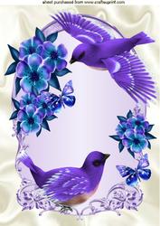 Pretty Purple Birds with Purple Flowers A4