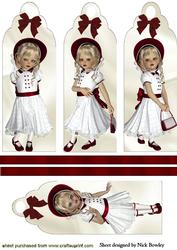 Sweet Girls in Bonnets with Red Bows Bookmarks