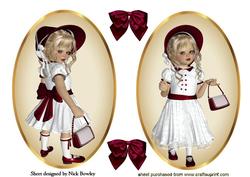 Little Girl in Bonnets with Satin Red Bow Toppers