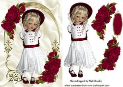 Sweet Girl in Red Bonnet with Roses A5