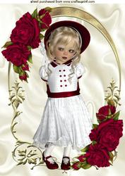 Sweet Girl in Red Bonnet with Roses A4
