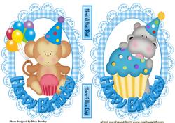 Party Animals Cute Monkey and Hippo Toppers