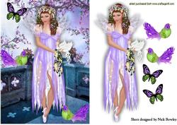 Pretty Faerie with Fantasy Birds and Butterflies