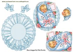 Vintage Baby Boy on Lace Rocker Card with Bows