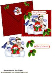 Lovely Christmas Snowman Family on Card with Envelope