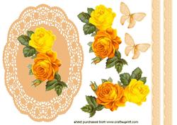 Pretty Orange/yellow Roses on Lace