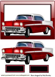 Vintage Red Car in Glass Frame