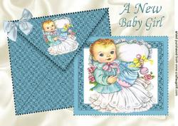 Cute Little Vintage Baby Girl on Card and Envelope A4