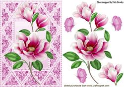 Pretty Pink Flowers in Ornate Frame with Butterflies