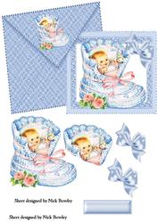 Little Vintage Baby Boy Card and Envelope with Bow