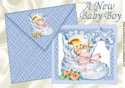 Little Vintage Baby Boy Card and Envelope with Bow A4
