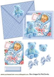 Vintage Baby Boy with Teddy on Card and Envelope
