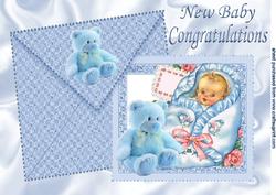 Vintage Baby Boy with Teddy on Card with Envelope A4