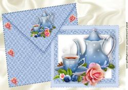 Teatime with Roses on a Card with Envelope A4