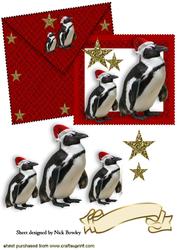 Penguins in Santa Hats on a Card and Envelope