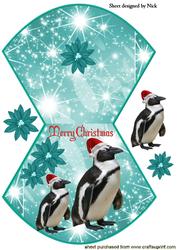 Penguins in Santa Hats on Star Rocker Card