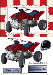 Red Quad Bike with Mud and Helmet