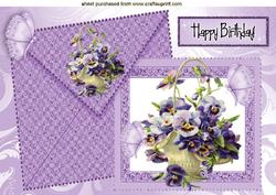 Basket of Lilac Pansies on a Card with Envelope A4