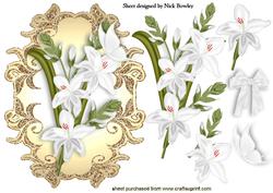 Pretty White Gladiolus in Gold Sparkle Frame