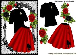 Red Poodle Skirt and Jumper with Roses in Lace Frame