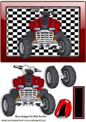 Red Quad Bike in Glass Ornate Frame with Helmet