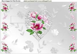 Pretty Silver Heart with Pink Flowers and Butterflies P/out