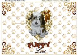 Cute Little Puppy on a Gold Heart with Bow Pop Up