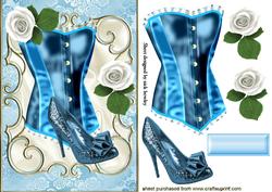 Satin Blue Basque with White Roses