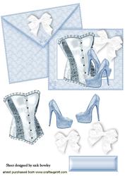 Pretty Blue/white Basque on Card & Envelope