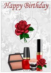 Lovely Makeup with Rose on Heart Pop Up A5 Landscape