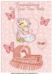 Vintage Baby Girl on a Heart with Butterflies Pop Up