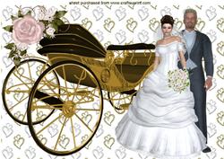 Gold Carriage with Wedding Couple A4