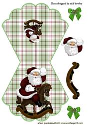 Santa on Rocking Horse on Tartan Rocker Card