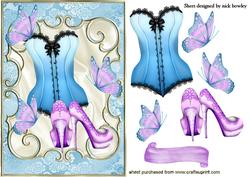 Pretty Blue Basque with Lilac Shoes and Butterflies