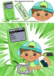 Boy with Mp3 Player and Laptop 8x8