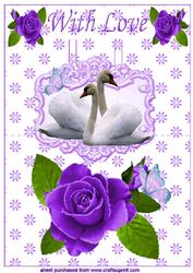 Purple Painted Rose, with White Swans on Pop Up Card