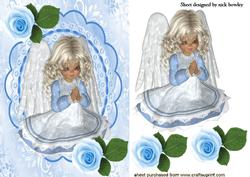 Little Angel Praying with Blue Roses on Lace