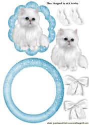 Fluffy White Kitten with White Butterflies Rocker Card